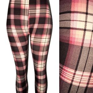 Super Soft Leggings Pink & Plaid Plaid Design